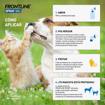 Frontline Spray Antiparasitario para Perros y Gatos | Elimina Pulgas, Garrapatas y Piojos BOEHRINGER Mascotas-Ávila