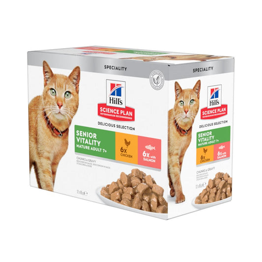 Hill's SP Feline Senior Vitality Pollo y Salmón 85 g Pack 12 udes HILLS Mascotas-Ávila