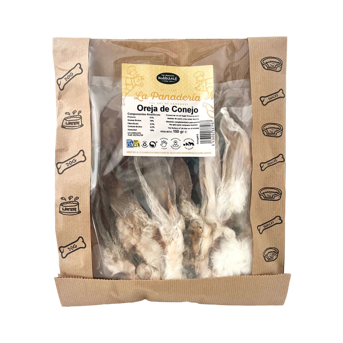 Hobbitalf Oreja de Conejo con Pelo Snack Natural para Perros HOBBIT.ALF Mascotas-Ávila