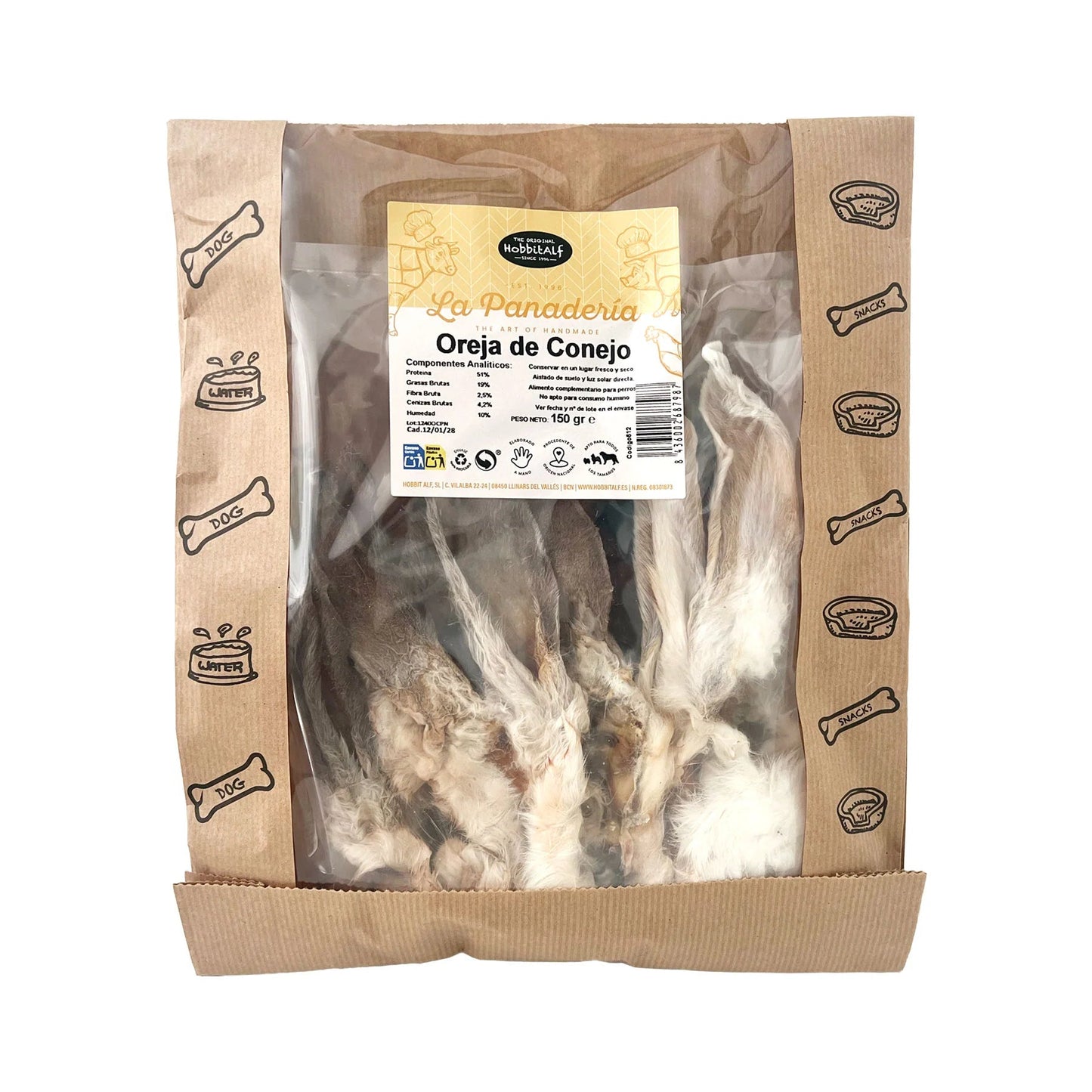 Hobbitalf Oreja de Conejo con Pelo Snack Natural para Perros HOBBIT.ALF Mascotas-Ávila