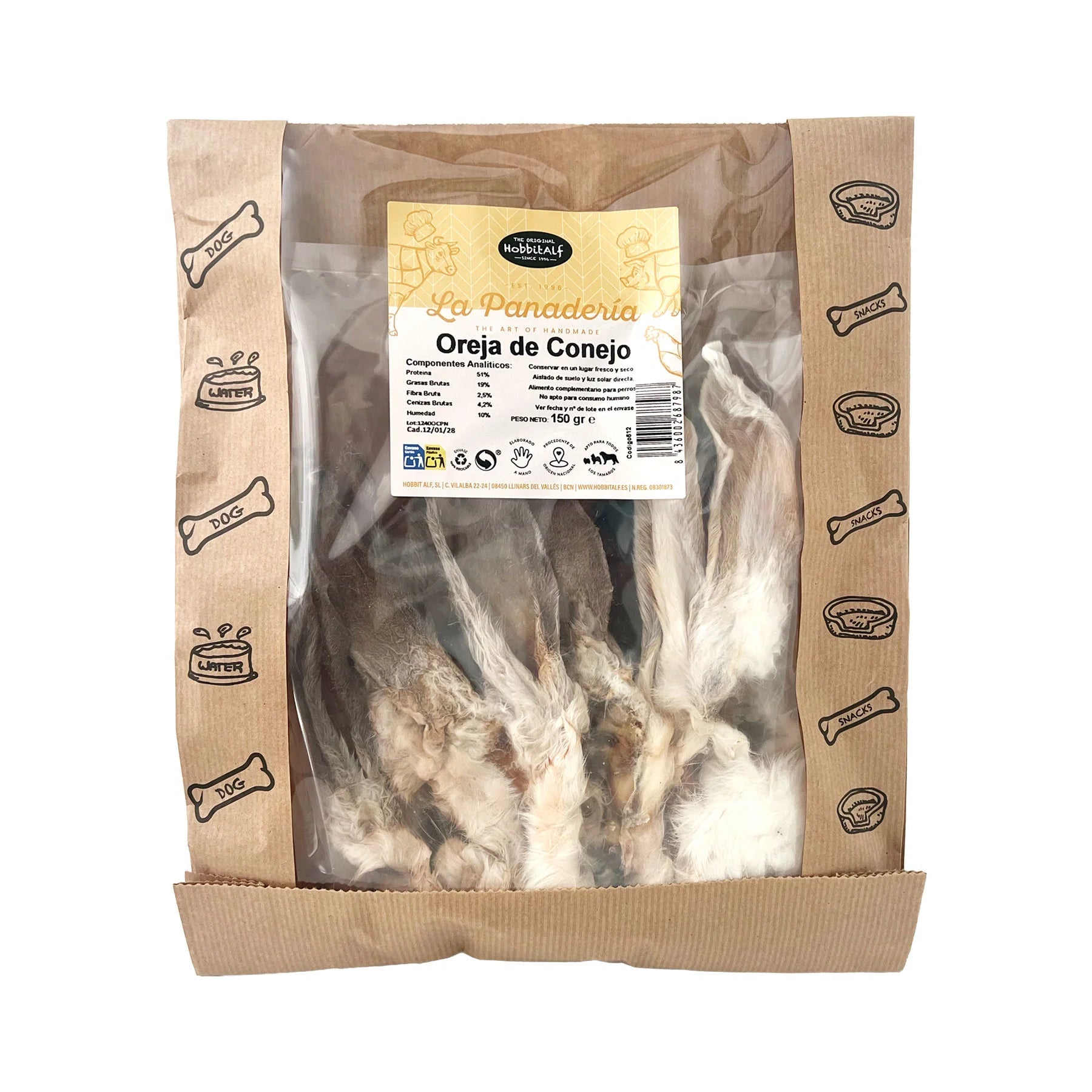 Hobbitalf Oreja de Conejo con Pelo Snack Natural para Perros HOBBIT.ALF Mascotas-Ávila