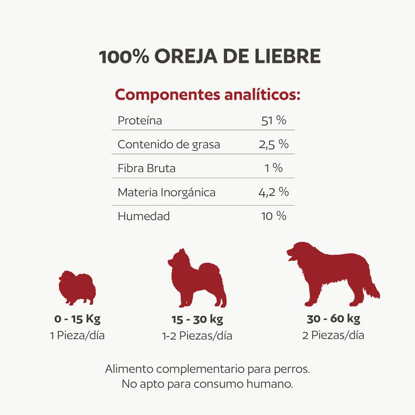 Hobbitalf Orejas de Liebre 3 uds Snack Natural para Perros HOBBITALF Mascotas-Ávila