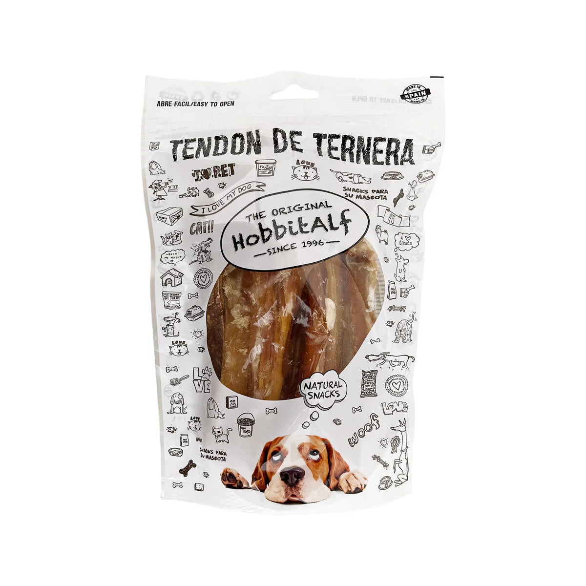 Hobbitalf Tendón de Ternera Junior Extra 20 cm - Pack 10 uds - Snack Natural para Perros HOBBITALF Mascotas-Ávila