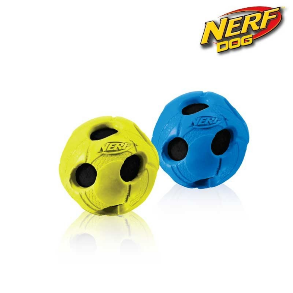 Juguete Nerf Squeaker Pelota Agujeros T-S Verde/Azul NERF Mascotas-Ávila
