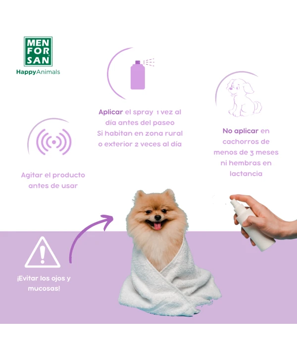Menforsan Spray Antiinsectos Perro (Margosa, Geraniol y Lavandino) 250 ml MENFORSAN Mascotas-Ávila