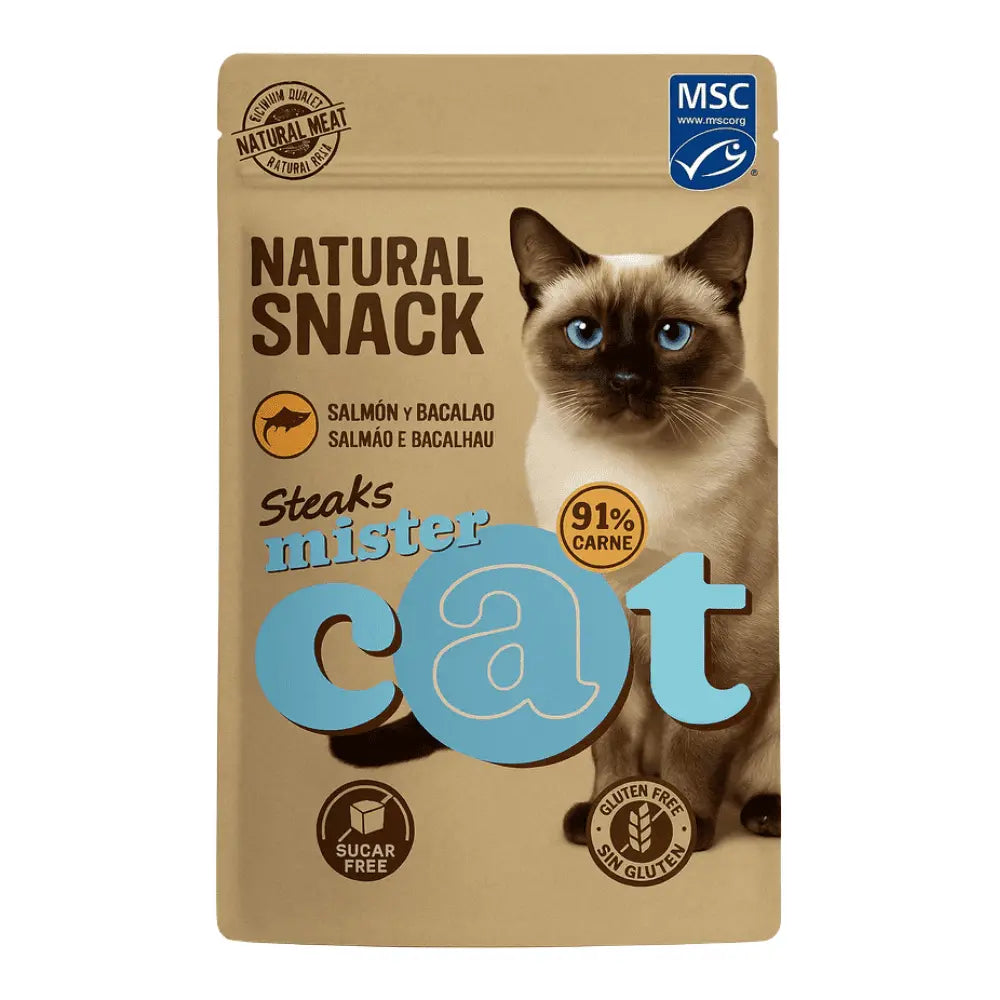 Salmón y Bacalao Mister Cat Snack Natural Steaks para Gatos 35 g MISTER CAT Mascotas-Ávila