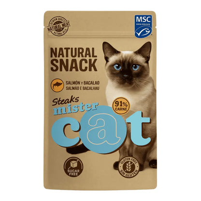 Salmón y Bacalao Mister Cat Snack Natural Steaks para Gatos 35 g MISTER CAT Mascotas-Ávila