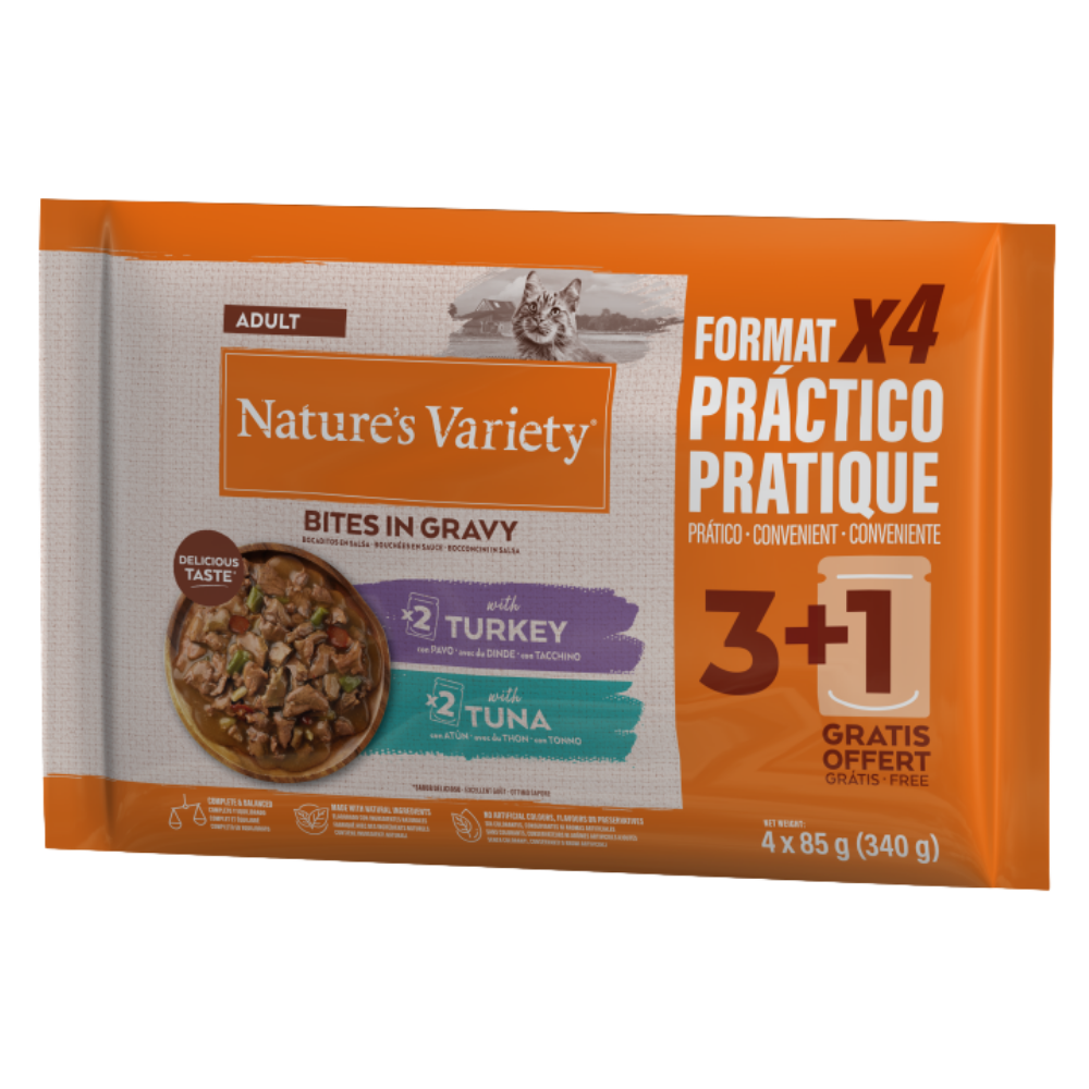Nature'S Variety Cat Pack 4 Bocaditos en Salsa con Pavo y Atún 85 g NATURE'S VARIETY Mascotas-Ávila