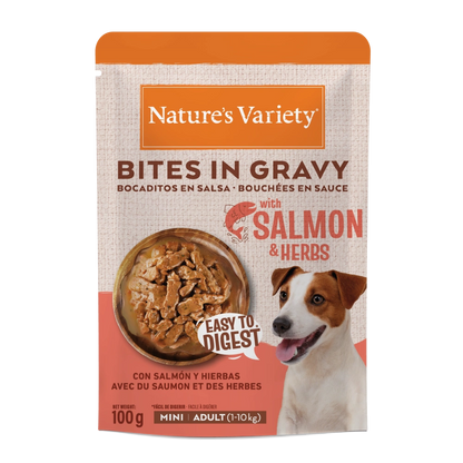 Nature's Variety Dog Bites in Gravy Mini Salmón y Hierbas Comida Húmeda para Perros 100g NATURE'S VARIETY Mascotas-Ávila