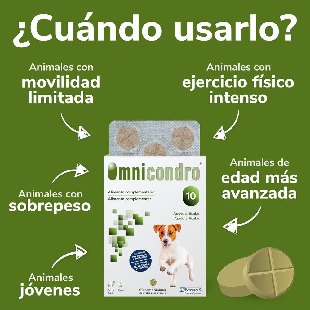 Omnicondro 10 | 60 comprimidos | Condroprotector para Perros, Gatos y Cachorros con Glucosamina y Condroitina para Articulaciones | Hifarmax HIFARMAX Mascotas-Ávila