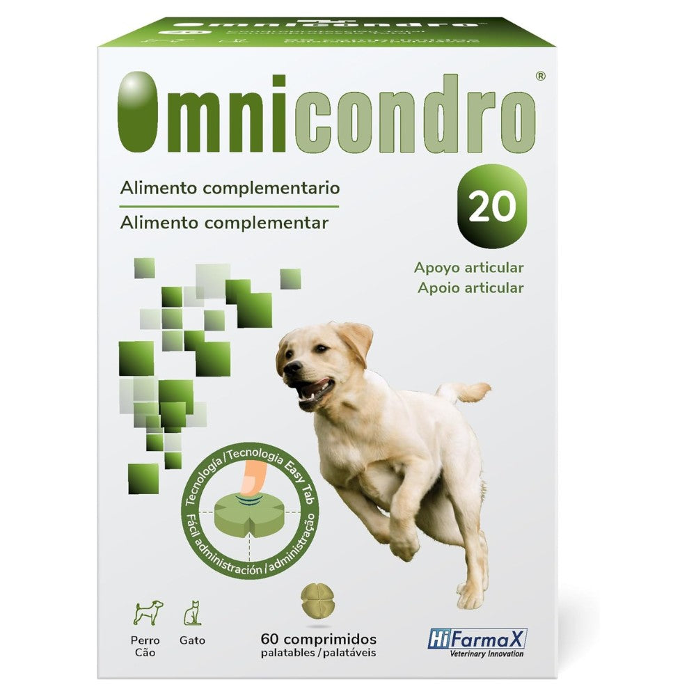 Omnicondro 20 | 60 comprimidos | Condroprotector para Perros y Gatos con Glucosamina y Condroitina | Suplemento Nutricional para Reforzar Articulaciones | Hifarmax HIFARMAX Mascotas-Ávila