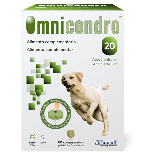 Omnicondro 20 | 60 comprimidos | Condroprotector para Perros y Gatos con Glucosamina y Condroitina | Suplemento Nutricional para Reforzar Articulaciones | Hifarmax HIFARMAX Mascotas-Ávila