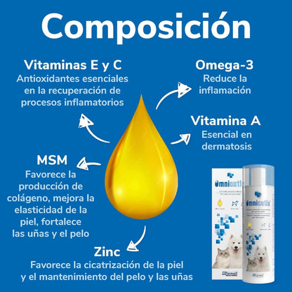 Omnicutis Líquido 200 ml Suplemento con Vitaminas, Zinc, Omega 3 y MSM para Perros y Gatos HIFARMAX Mascotas-Ávila