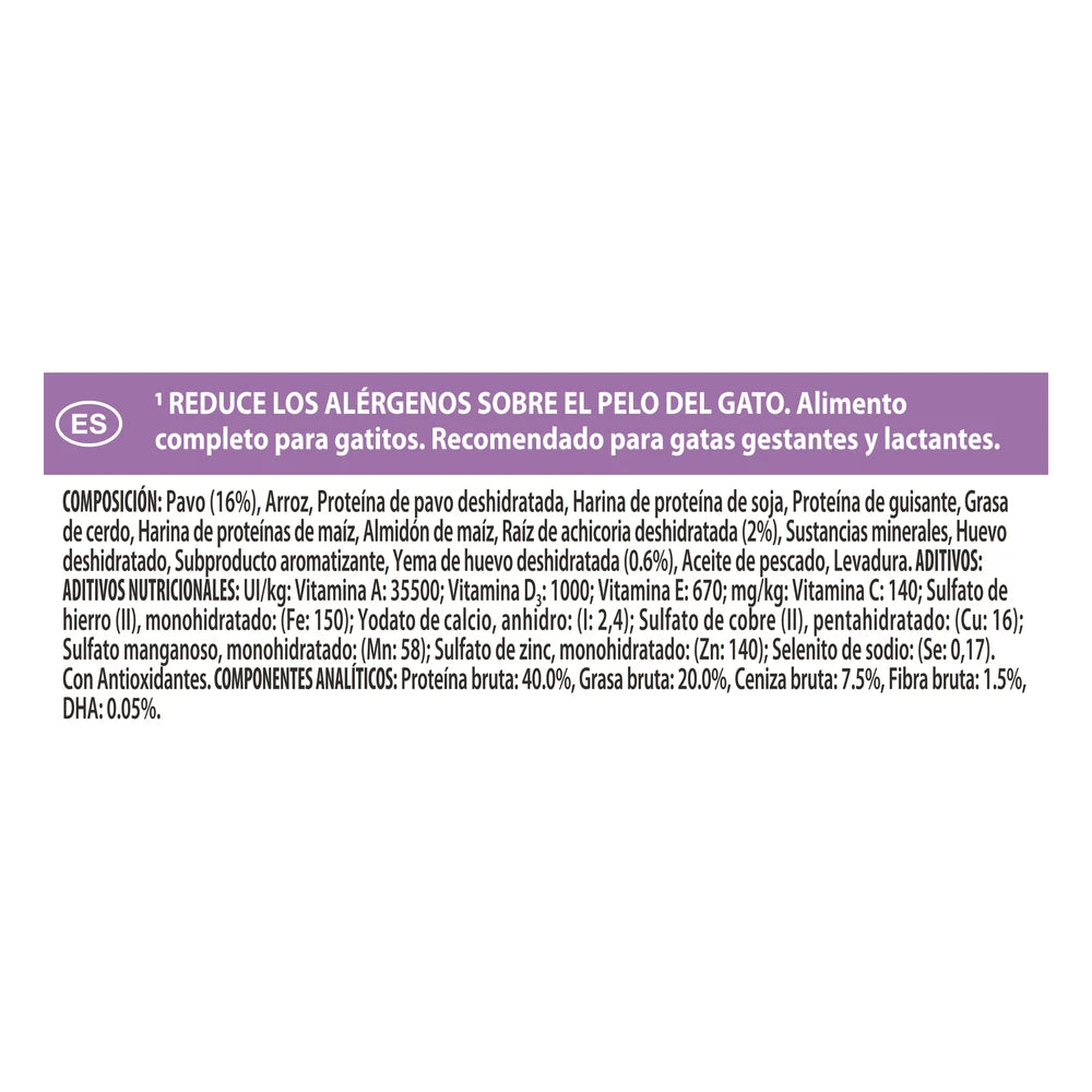 Pro Plan LiveClear Kitten Pavo Pienso para Gatitos Reduce Alérgenos sobre el Pelo del Gato PRO PLAN Mascotas-Ávila