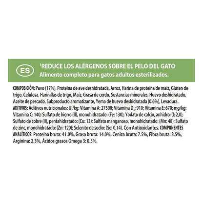 Pro Plan LiveClear Sterilised Adult Pavo Pienso Reduce Alérgenos sobre el Pelo del Gato PRO PLAN Mascotas-Ávila