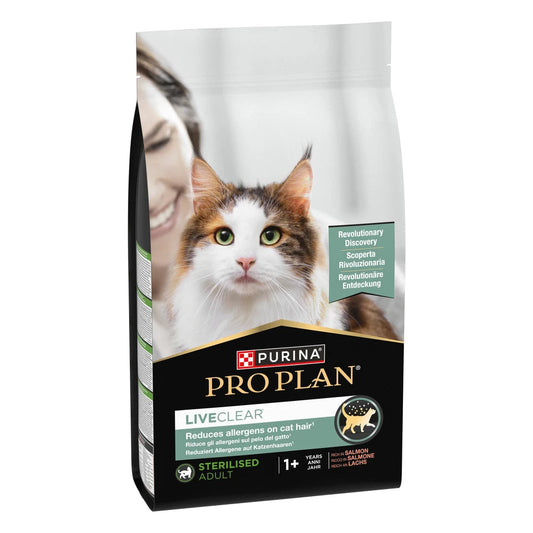 Pro Plan LiveClear Sterilised Adult Salmón Pienso Reduce Alérgenos sobre el Pelo del Gato PRO PLAN Mascotas-Ávila