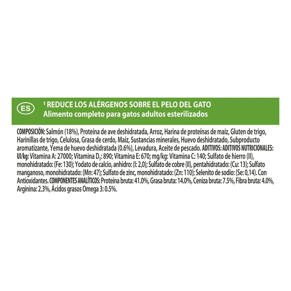 Pro Plan LiveClear Sterilised Adult Salmón Pienso Reduce Alérgenos sobre el Pelo del Gato PRO PLAN Mascotas-Ávila
