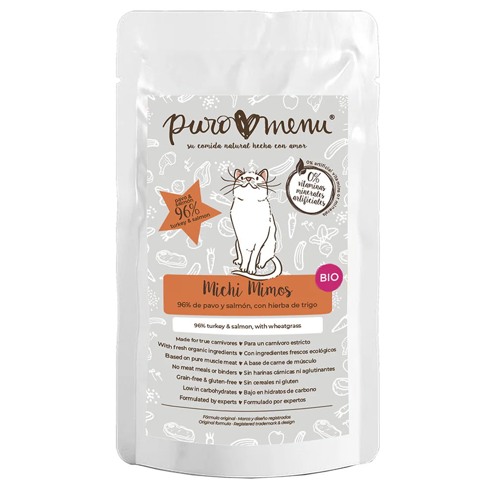 Puro Menú BIO Michi Mimos Comida Húmeda de Pavo y Salmón para Gatos PURO MENÚ Mascotas-Ávila