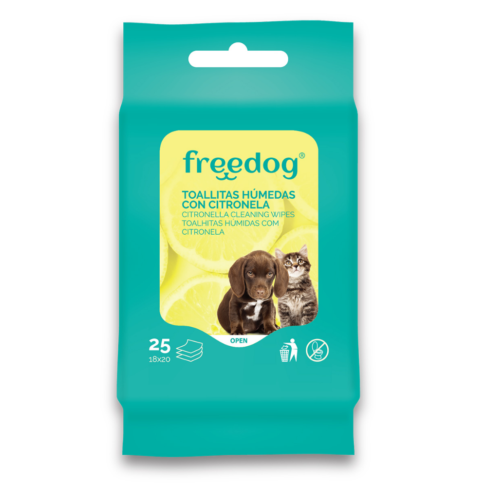 Toallitas Húmedas Citronela Pocket 25Udes 18X20 cm FREEDOG Mascotas-Ávila