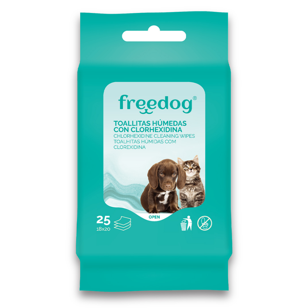 Toallitas Húmedas Clorhexidina Pocket 25Udes 18X20 cm FREEDOG Mascotas-Ávila