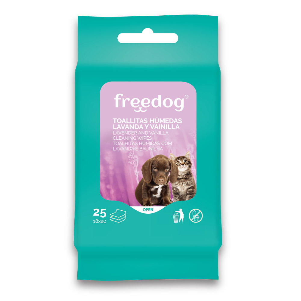 Toallitas Húmedas Lavanda y Vainilla Pocket 25Udes 18X20 cm FREEDOG Mascotas-Ávila