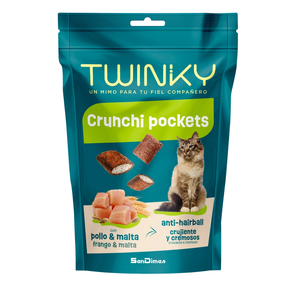 Twinky Snack Crunchi Pockets Pollo y Malta 60 g para Gatos Adultos TWINKY Mascotas-Ávila