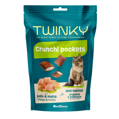 Twinky Snack Crunchi Pockets Pollo y Malta 60 g para Gatos Adultos TWINKY Mascotas-Ávila