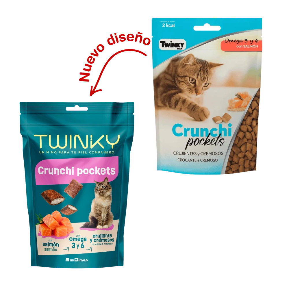 Twinky Snack Crunchi Pockets Salmón 60 g para Gatos Adultos TWINKY Mascotas-Ávila