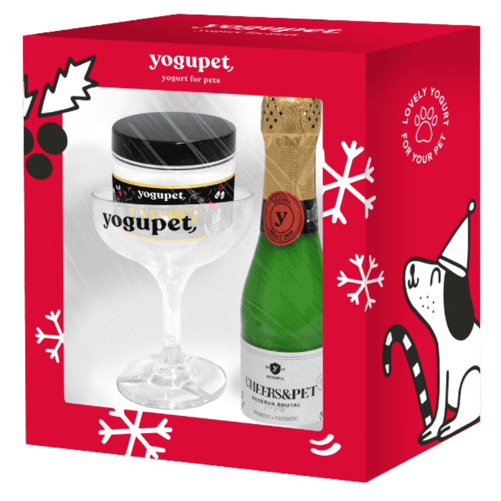 Yogupet Navidad Pack Champán Cheers&Pet + Copa Bebedero + Uvaspet para Perros y Gatos YOGUPET Mascotas-Ávila