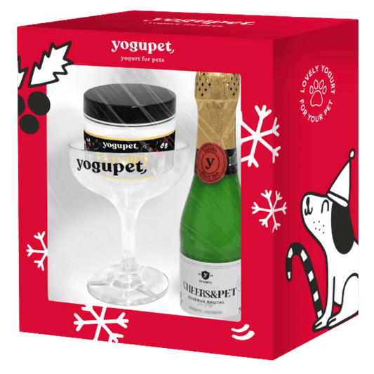 Yogupet Navidad Pack Champán Cheers&Pet + Copa Bebedero + Uvaspet para Perros y Gatos YOGUPET Mascotas-Ávila