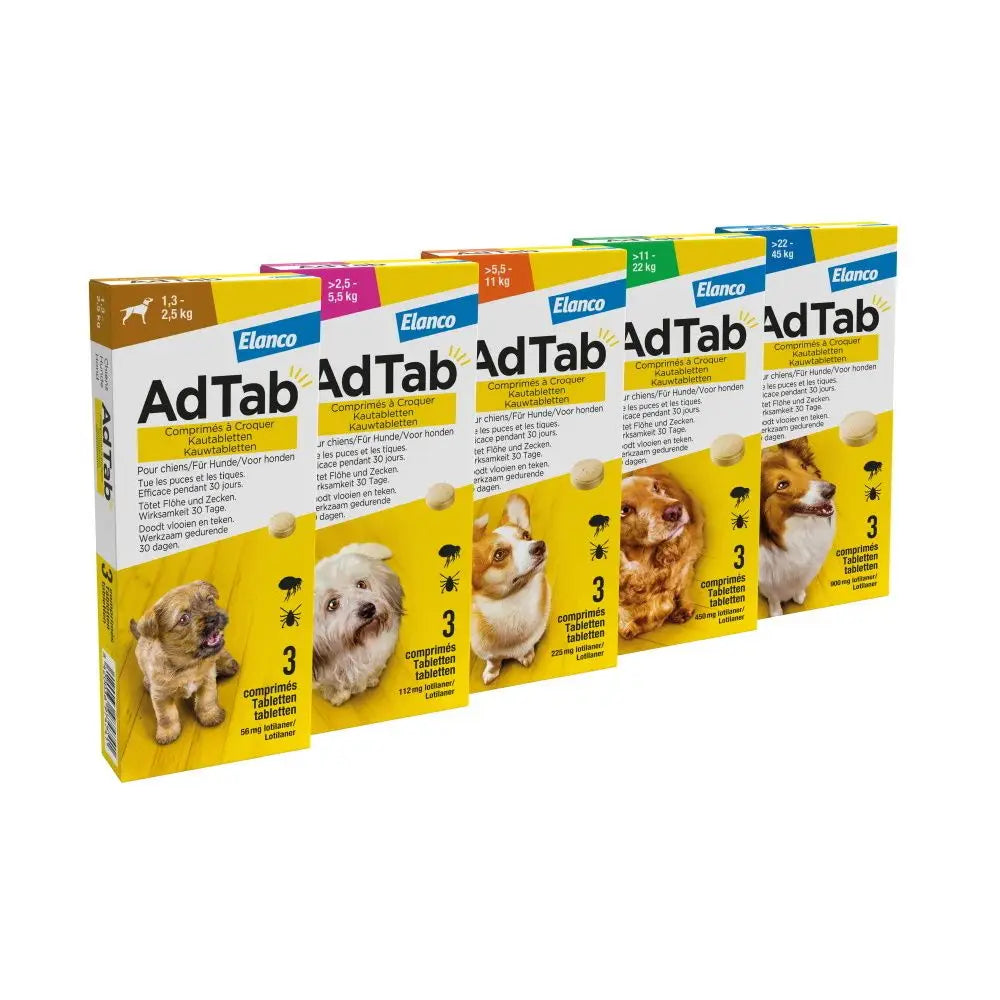 AdTab Comprimidos Antiparasitarios Masticables para Perros (3 uds) - Elimina Pulgas y Garrapatas - Mejor Precio - Mascotas Ávila