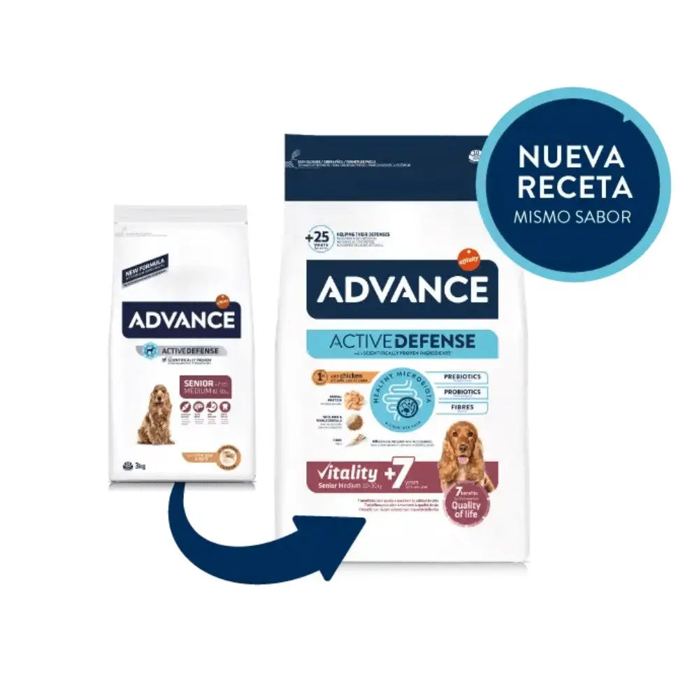 Advance Vitality Senior Medium +7 Pienso con Pollo y Arroz para Perros ADVANCE