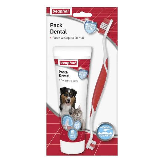 Beaphar Pack Cepillo Dental y Pasta Dentífrica 100 g para Perros y Gatos BEAPHAR