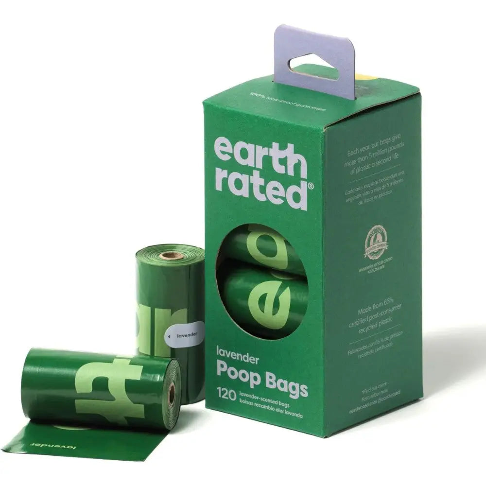 Bolsas Higiénicas con Asas para Recoger Excrementos de Perros. Ultra resistentes. Aroma a Lavanda. 120 unidades. Earth Rated. - Mejor Precio - Mascotas Ávila