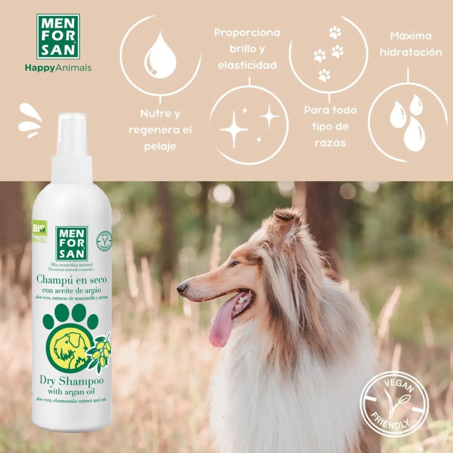 Menforsan Champú en Seco para Perros con Aceite de Argán 250 ml - Mejor Precio - Mascotas Ávila