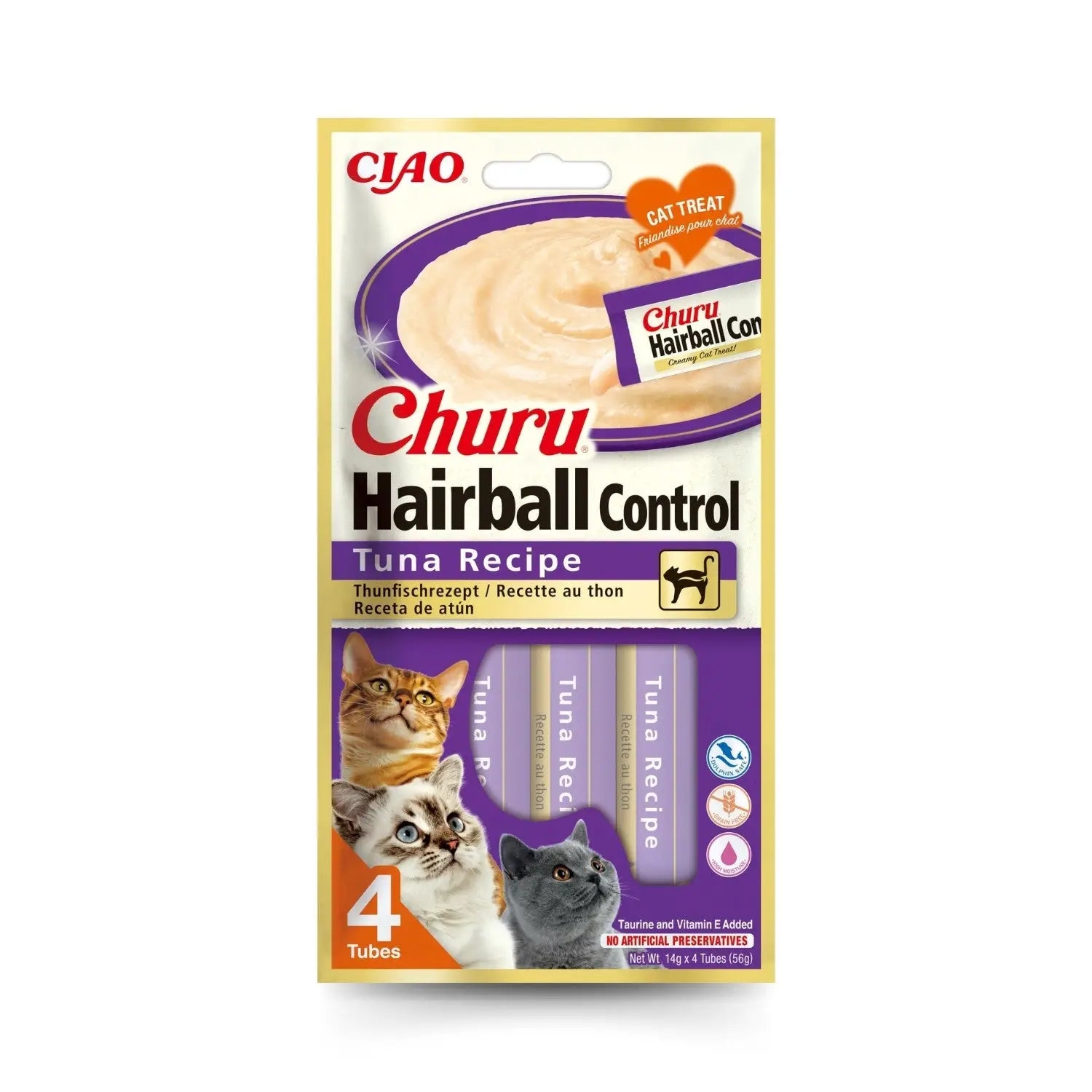 Churu CAT Hairball Pack 4x14 g | Snack Líquido Control Bolas de Pelo para Gatos
