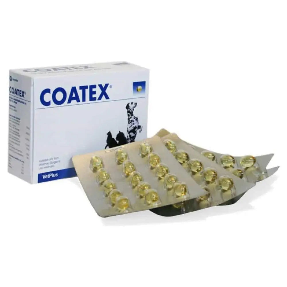 VetPlus Coatex 60 Perlas Omega 3 y Omega 6 Ácidos Grasos Complemento Piel y Pelaje de Perros