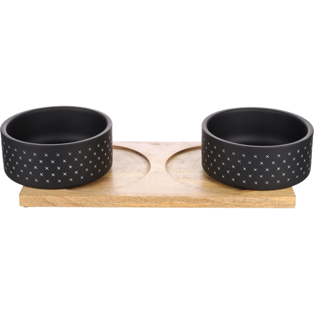 Comedero Bebedero Duo Nervo Black 17 cm 2X1170 ml