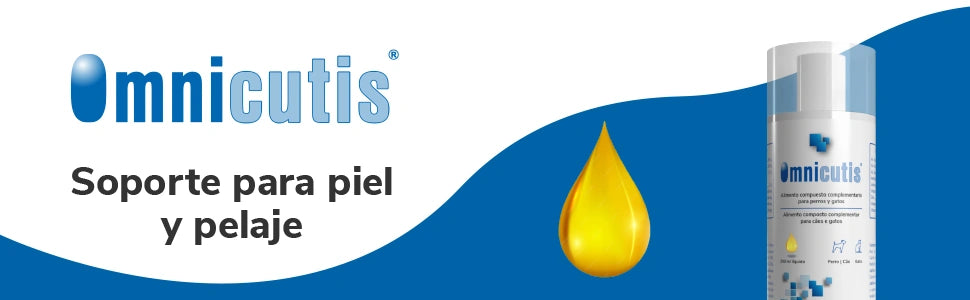 Banner promocional Omnicutis Líquido 200 ml Suplemento con Vitaminas, Zinc, Omega 3 y MSM para Perros y Gatos
