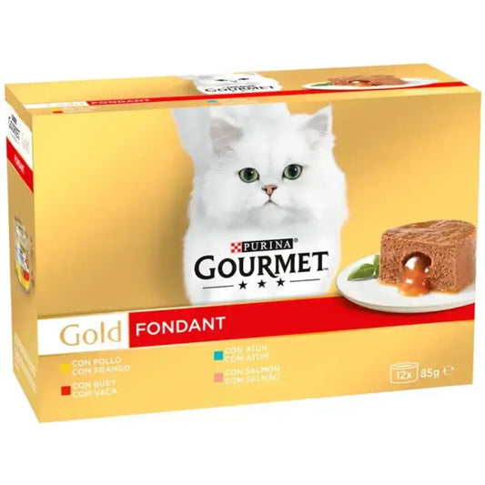 Gourmet Gold Fondant Pollo,Buey,Atún,Salmón Pack 12X85 g PURINA