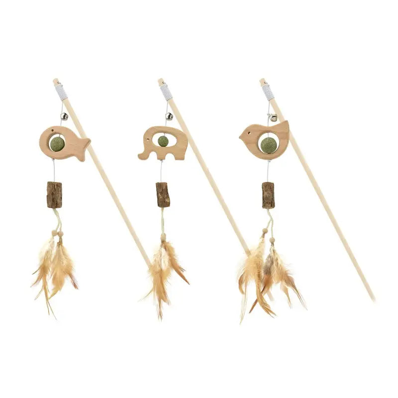 Juguete Gato Vara Animales Madera Con Catnip Y Pluma - Mejor Precio - Mascotas Ávila