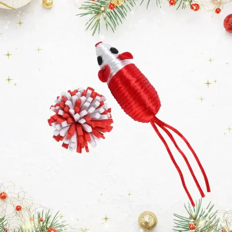 Wouapy Juguete Navideño para Gatos con forma de Ratón + Bola Peluda - Mejor Precio - Mascotas Ávila