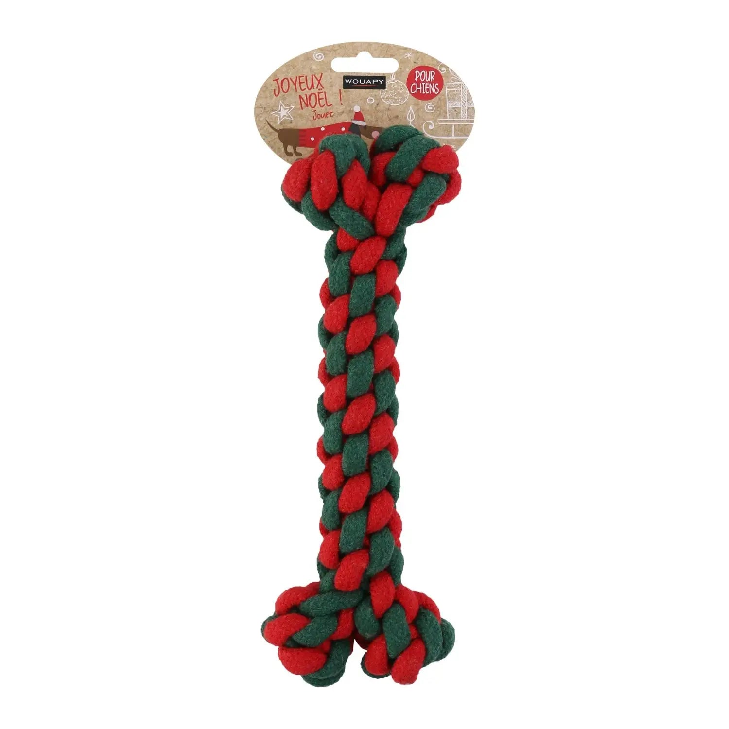 Juguete para Perros Cuerda con Forma de Hueso Navidad Tamaño Mediano Wouapy - Mejor Precio - Mascotas Ávila