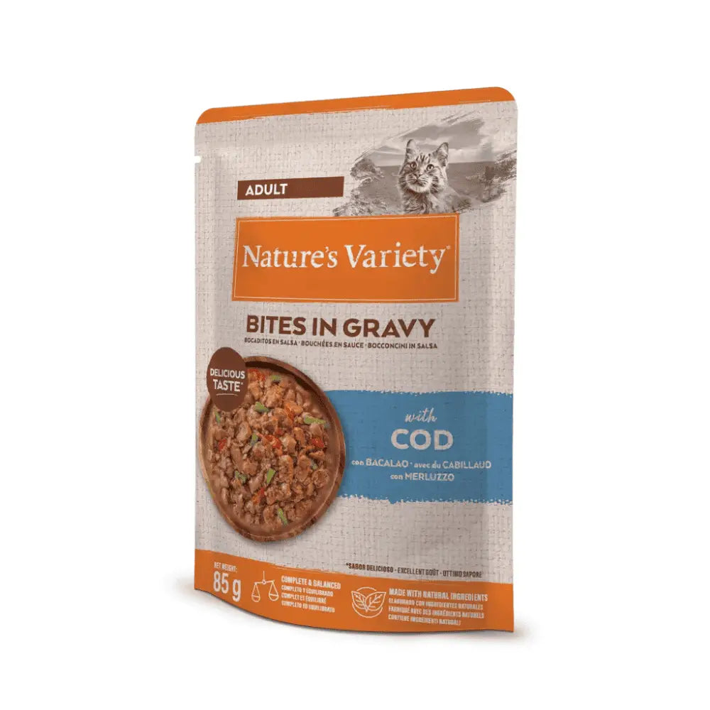 Nature'S Variety Bocaditos en Salsa Bacalao 85gr Húmeda para Gatos