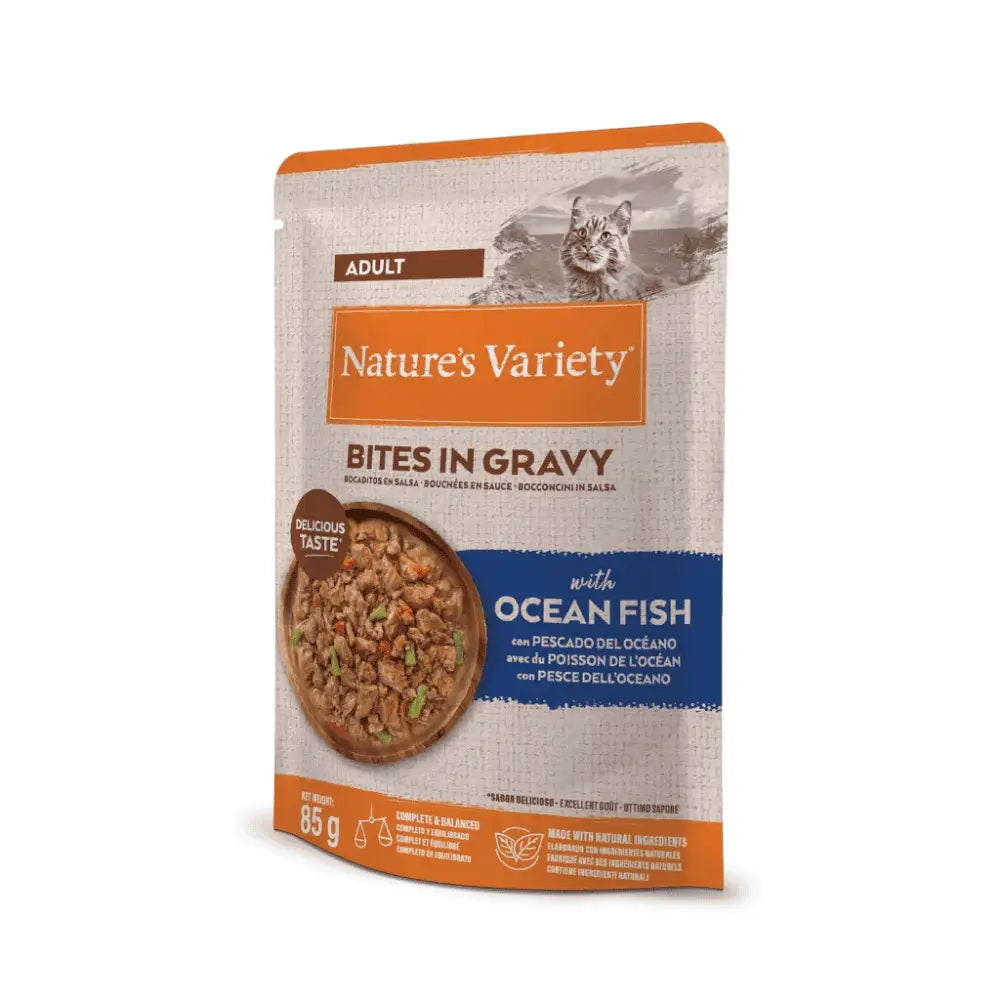 Nature'S Variety Bocaditos en Salsa Ocean Fish Pescado del Océano 85 g para Gatos NATURE'S VARIETY