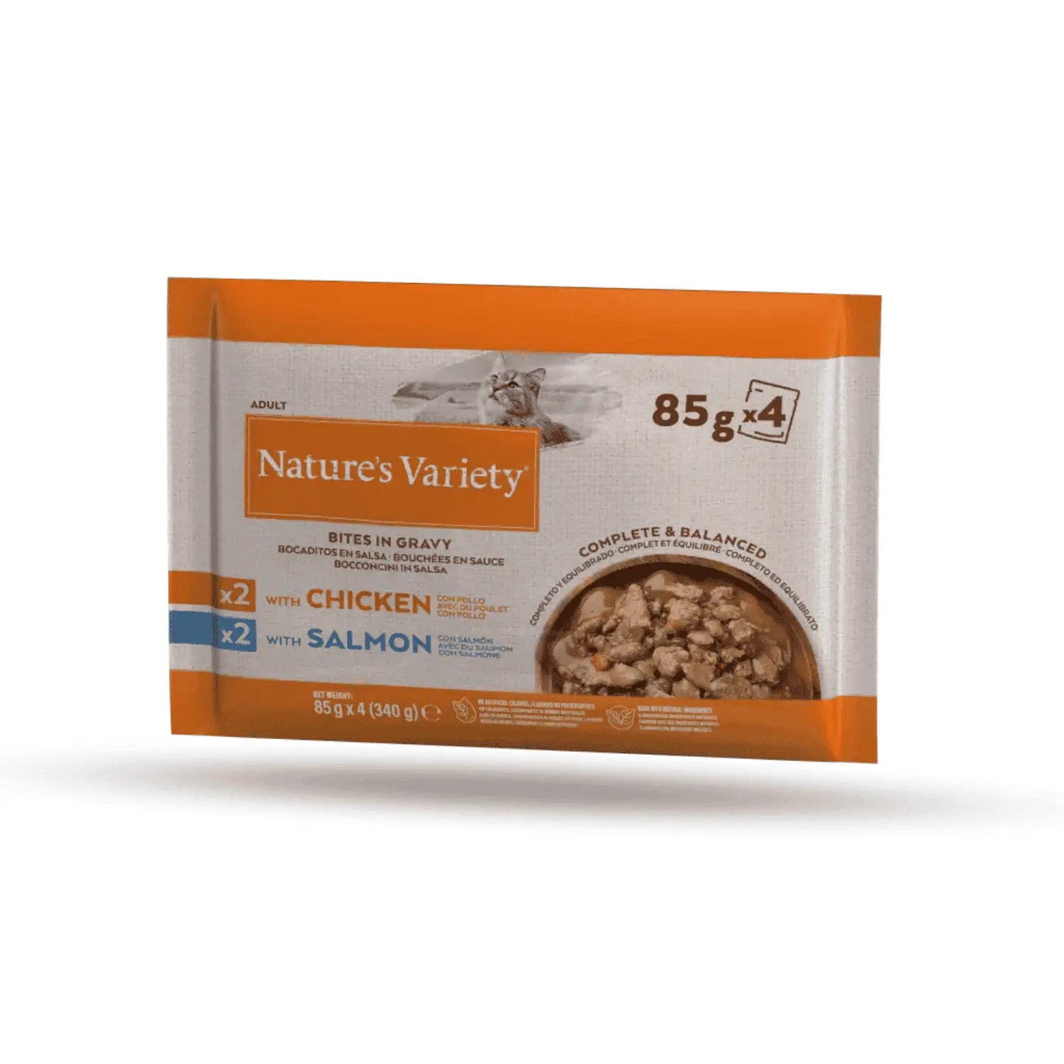 Nature'S Variety Cat Pack 4 Bocaditos en Salsa con Pollo y Salmón 85g - Mejor Precio - Mascotas Ávila