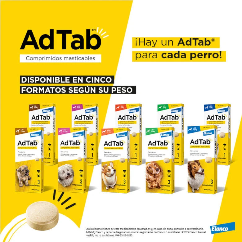 AdTab Comprimidos Antiparasitarios Masticables para Perros (3 uds) - Elimina Pulgas y Garrapatas