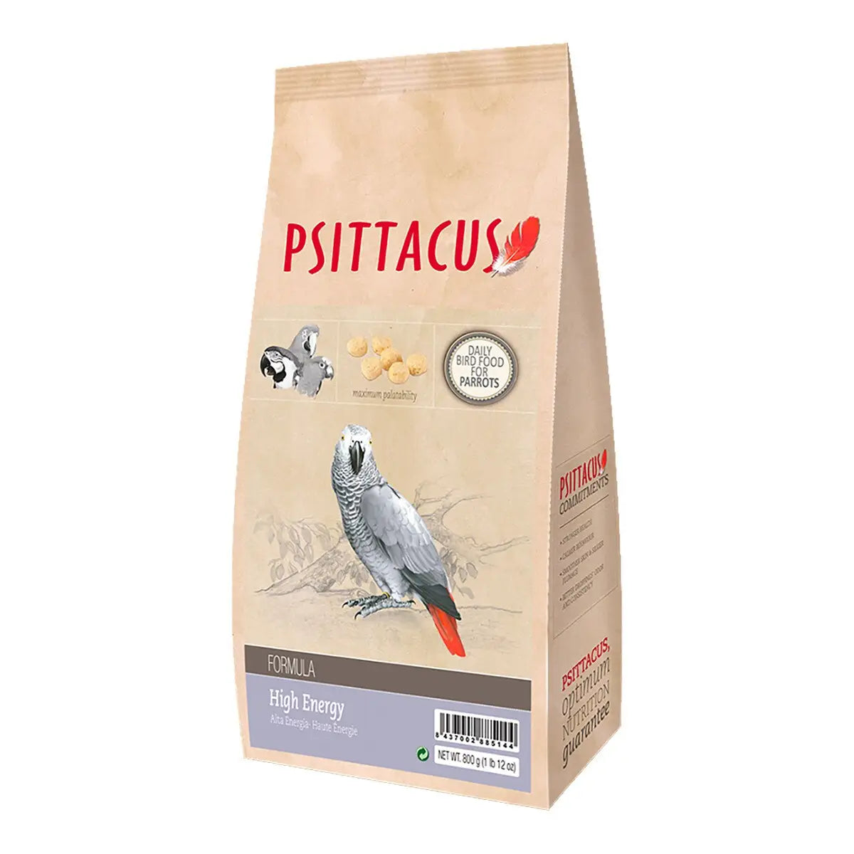Psittacus Pienso Alta Energía para Loros, Yacos, Guacamayos 800 g | 100% NO GMO - Mejor Precio - Mascotas Ávila