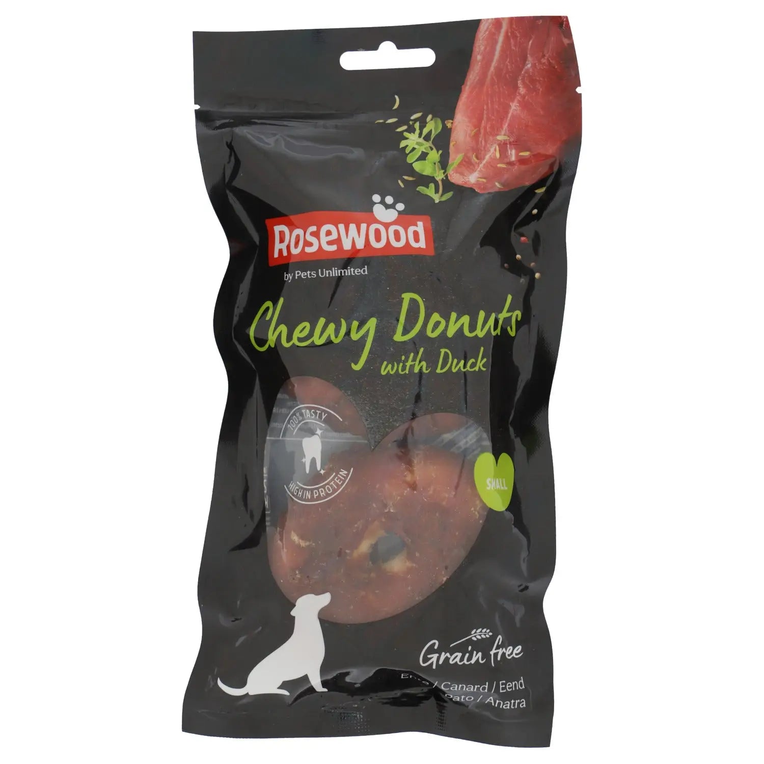 SNACK DOG ROSEWOOD DONUTS MASTICABLE CON PATO 150G SMALL - Mejor Precio - Mascotas Ávila