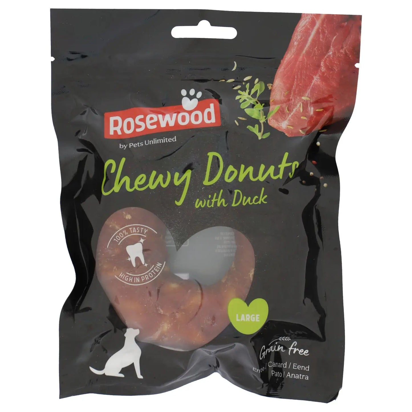 SNACK DOG ROSEWOOD DONUTS MASTICABLE CON PATO 100G LARGE - Mejor Precio - Mascotas Ávila